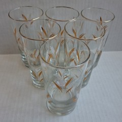 Vintage Libby Wheat Spray White And Gold, Gold Rim 5.5″ Drinking Glasses Set 6