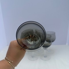 Vintage Sasaki Coronation Smoke Wine Glasses Set of 6 Smokey Gray 6 1/2″