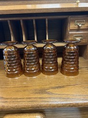Set Of 4 Vintage Indiana GlassAmber Footed Glasses 6” No Chips Or Damage