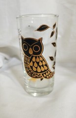 Vintage Bartlett Glass Pokee OWL 22K Gold and Black Highball Bar Glasses X 6