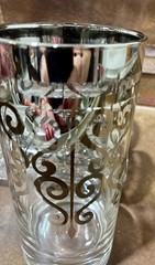 (7) Vintage Kimiko MCM Silver Knight Crest Highball Glass Set Of 7 Bar Water