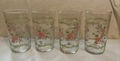 Pfaltzgraff TEA ROSE Set Of 4 RARE Juice Glasses 6 oz HTF w/ Heavy Bottom Glass