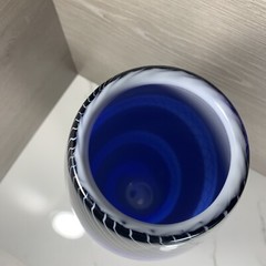 Sasaki Handcrafted Rimini Crystal Vase Art Glass Vintage Blue White Black 12.5”