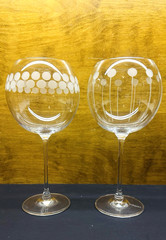 Set Of 2 Mikasa Cheers Etched Crystal Balloon 24 Oz Wine Glasses 9″