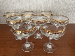 Vintage Set of 8 Gold Rim Champagne Coupe Cocktail Glasses 8oz Double Gold Band