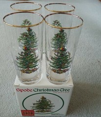 Spode Christmas Tree Set of 4 Highball Tumblers Glasses Gold Trim Original Box