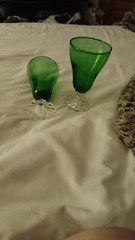 Anchor hocking green and clear glass goblets a pair of these