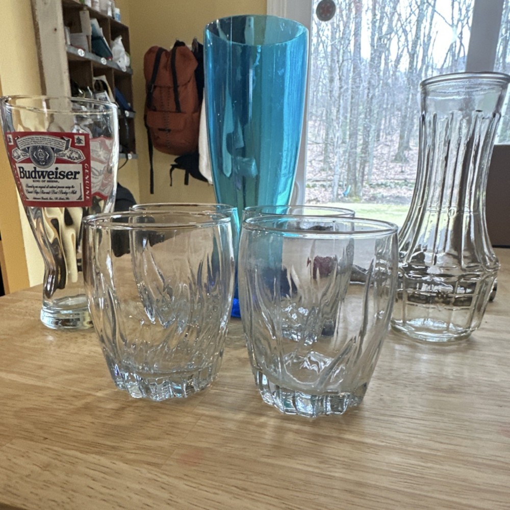 Budweiser Beer Glass, Tumblers & Carafe Clear & Blue Glass Six-Piece Set