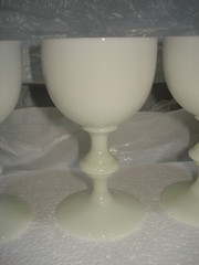 Vintage Portieux Vallerysthal France White Opaline Glass Goblet 4.5″ – Set of 5