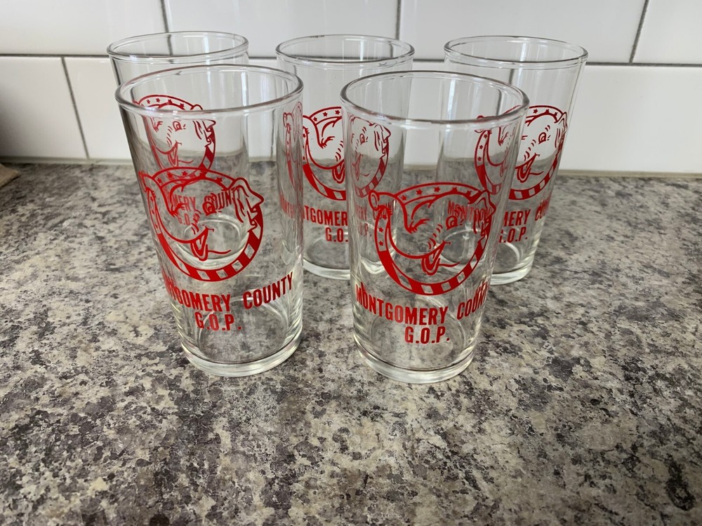 G.O.P. Republican Party Federal Glass Highball Glasses set of 5 1940-1950’s