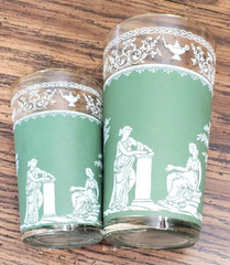 Vtg Jeanette Wedgwood Green Hellenic Pattern 4 oz Juice Glass And 8 oz Tea Glass