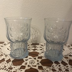 Set of 2 Vintage Libbey Light Blue Country Garden Daisy 4″ Juice Glasses MCM