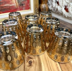 9pc VTG Culver Ltd PISA 22K Gold Old Fashioned Low Ball Glasses Martini Pitcher