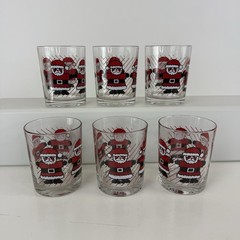 Vintage Christmas Santa Themed Lowball Glasses Set of 6 Vintage Holiday