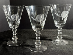 Fostoria Rose-Crystal Goblets-Deep Cut Grey Rose-6 Iced Tea, 6 Water, 6 Sherbet