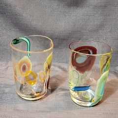 Vtg BBG|Bay Blown Glass Party Cup Pair|Hand Blown Art Glass UV Uranium Star|READ