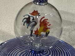 ANTIQUE Bimini Werkstatte Rooster Wine Glass Cordial Blue Latticino Swirl Deco