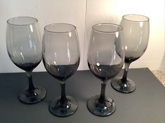 4 French MCM SILVER FADE Smoky Gray 8” Tall Wine Glasses Beautiful, Pre Owned