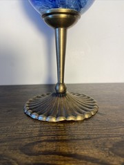 Cobalt Blue Hand Blown Goblet Chalice Brass Stem DECORATIVE ONLY