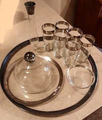 Dorothy Thorpe Silver Band/Trim 11 Piece Serving/Party/Barware Set VTG 50s MCM