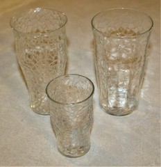 L.E. Smith Glass: TRIO OF 3 – BY CRACKY CLEAR TUMBLERS 5,9,12 OUNCES 1920’S