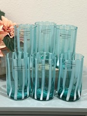 Alessandro Coppola Arte di Murano Italy Aqua/ Teal Glass Tumblers Set of 6 NWT