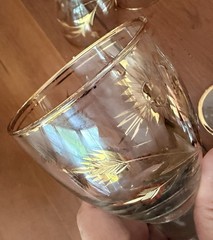 Vintage Set of 6 Gold Encrusted Wine Cordial Glasses Polish Eastern European 6″H