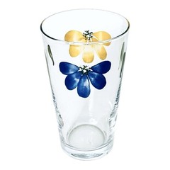 Libbey Hand Painted Yellow Blue Floral Retro 17 OZ Glass Tumbler NEW
