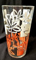 Glasses MCM VTG Tumblers set of 4 Orange Yellow White Leaf Pattern 12 oz