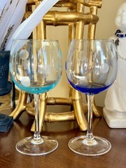 Waterford Marquis Polka Dot Set Of 2 Blue And Green Wine Glass Balloon Goblets