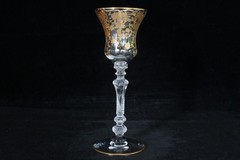 CAMBRIDGE GLASS CLEAR # 3500 STEM 1 OZ. ROSE POINT CORDIAL GOLD ENCRUSTED