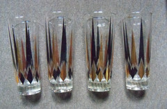 Atomic Era Midcentury Modern Black / Gold Pattern Tall Glass Zombie Tumblers (4)