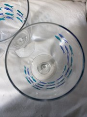 4 Abbott Collection SCHOOL OF FISH Goblets Etched & Painted Blue & Green 7.5″T