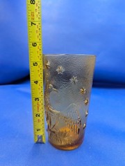 VINTAGE AMBER TUMBLER GLASS With Eagle-Shield-Patriotic Stars Made In Italy