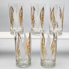 Set Of 5 Colony Gold And White Flame MCM Highball Glasses 5-1/2″ READ