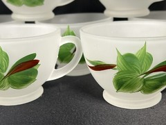 VTG Set 11 Gay Fad Green Ivy Punch Cups Frosted Hazel Atlas Federal Glass