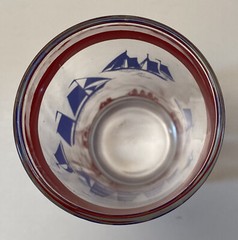 Vintage Hazel Atlas Blue Tall Ships With Red Bands Glass Tumbler
