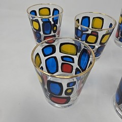 6 Post Modern Memphis Milano Style Geometric Colorful Lowball Glassware