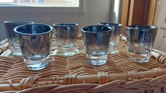 Dorothy Thorpe Style MCM Silver Fade Embossed Shot Glasses Set Of 6 Vintage