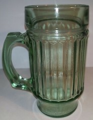 Light Green Ribbed/Lined/Paneled Glass Beer Mug/Stein/Large Cup