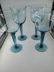 Cobalt Blue Blown Glass 8 3/4 » Tall oz Stem Wine Goblets Set of 4, 9.5 inches