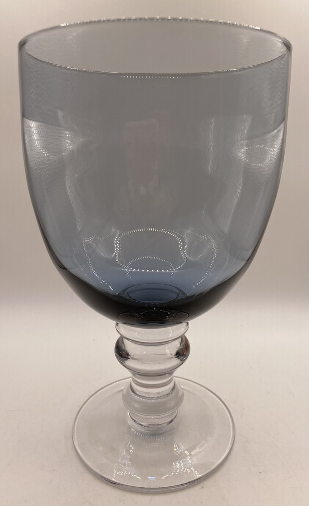 9 Vintage Blue Gray Bowl, Short Clear Stem 16 Oz Goblet 6.5×3.75”, Unmarked, EUC