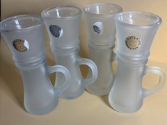 Vintage Bohemian Style Hand Cut Cristal Frosted Cordial Glasses Set 4 Signed