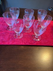 Set of 8 Richard E. Bishop Engraved Cordial Glasses Mallard Ducks Artist Signed