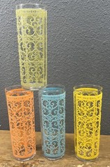 Libbey Starlyte Glasses Madrid Vintage Raised Scroll Design Retro 1960s Set of 4