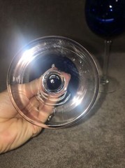 Set Of Two Beautiful Cobalt Blue Wine Glasses With Clear Stems 8 1/2” Tall