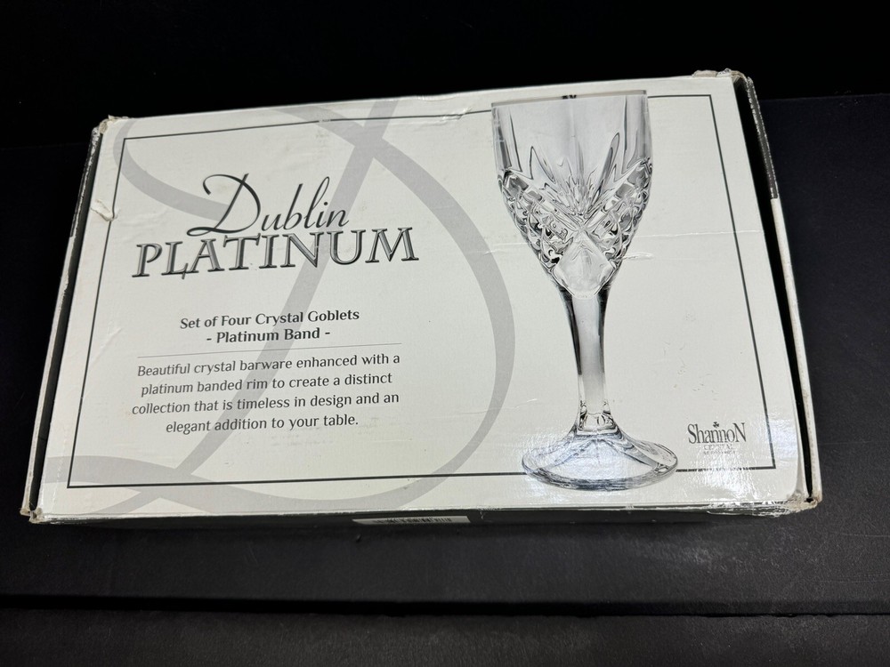 Dublin Platinum Band Shannon Crystal Goblets Set Of 4 9 Oz New Old Stock (b84)