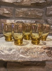 Vintage Gold Glass Cordial Shot Glasses Gold Gilt Floral Scroll Set Of 5