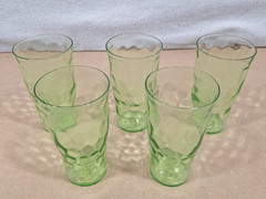 Set of 6 Antique Uranium Vaseline Glass Wavy Juice / Shot Glasses 5” UV GLOW