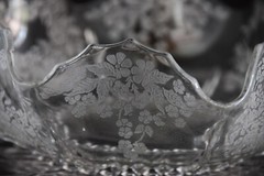 Depression glass, Martinsville console bowl with bottom plate etched flowers